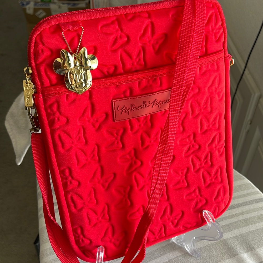 COPY - NWOT DISNEY “MINNIE MOUSE” padded iPad carry  bag/crossbody. Red w/ gold…